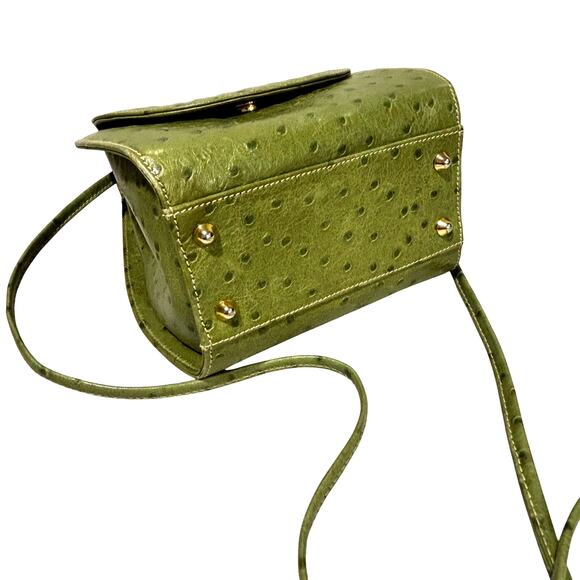 Green faux ostrich leather evening bag unique 2-way purse satchel box style - Picture 9 of 9